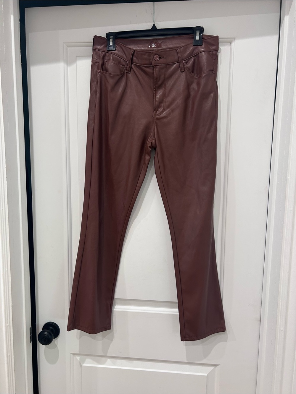 MOTHER Straight Leg Faux Leather Jeans in Chestnut